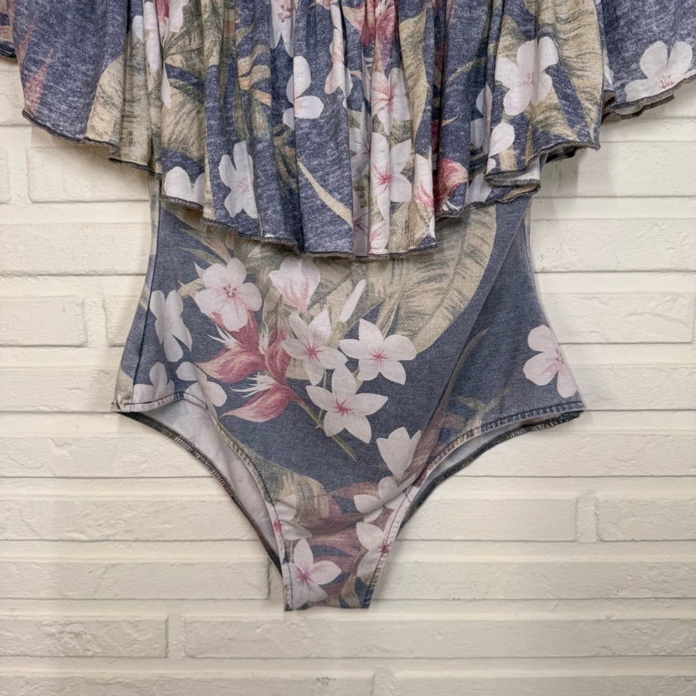 Chaser Blue Vintage Floral Off-Shoulder Bodysuit, Women’s Size Small - Picture 4 of 8
